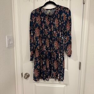 Sahalie Floral Long Sleeve Dress in Navy Size Large Boho Fall Cottage Prairie